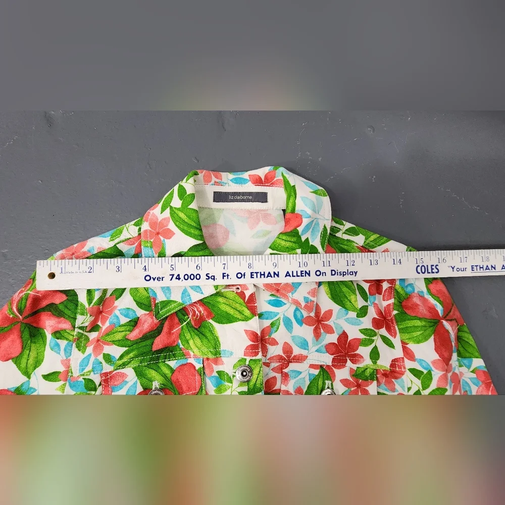 ♥️ LIZ CLAIBORNE WOMEN'S DENIM STYLE FLORAL PATTERN JACKET SIZE P (PETITE) SMALL - Picture 10 of 12